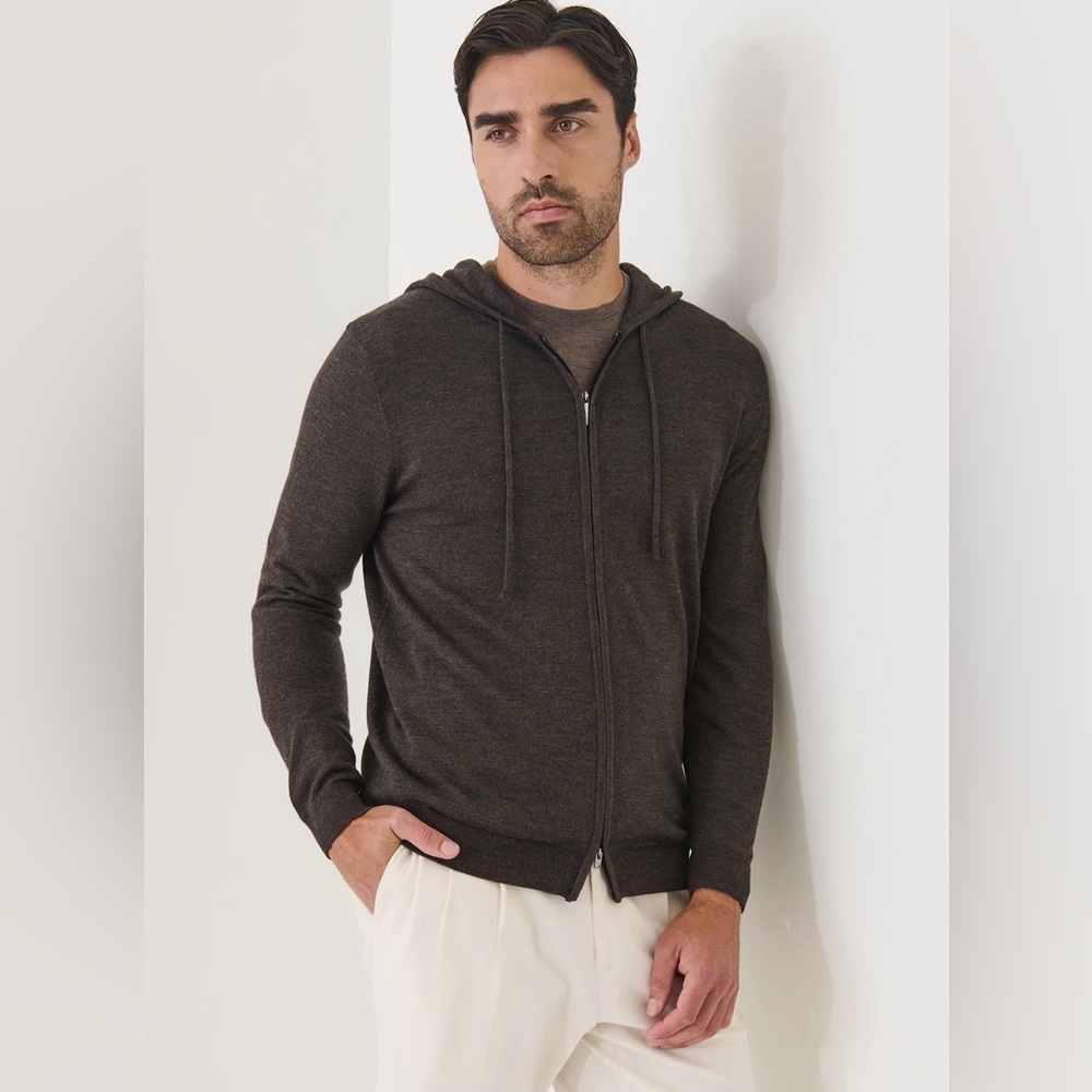 PATRICK ASSARAF Men’s Exra-Fine Merino Full Zip Hoodie Vintage Olive Night
